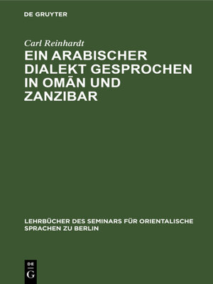 cover image of Ein Arabischer Dialekt gesprochen in Omān und Zanzibar